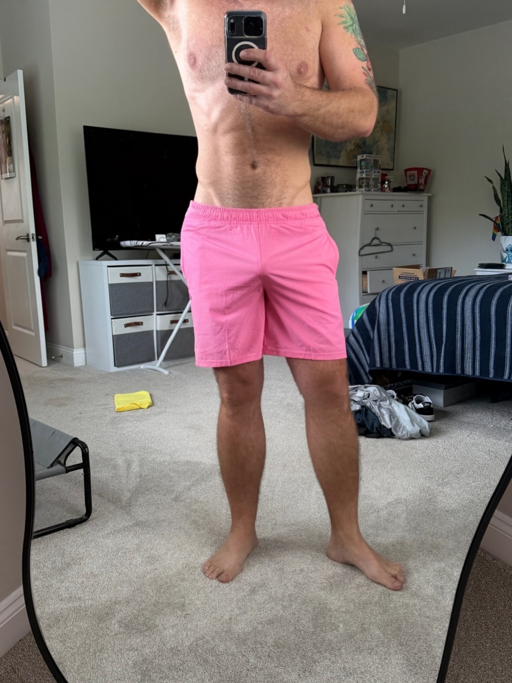 Men's Pink Shorts - Elastic Waist, Quick-Dry XL